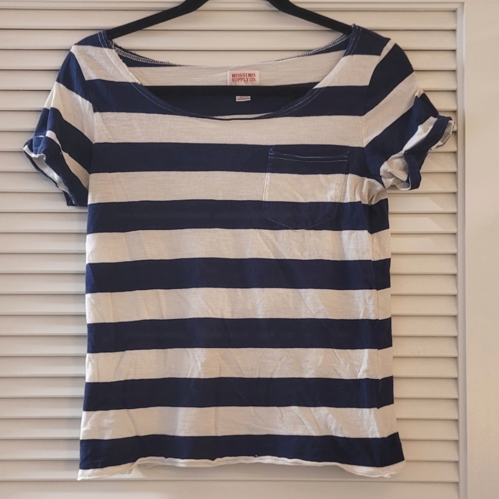 Mossimo - Navy & White 100% Cotton Striped Short-Sleeve Top
